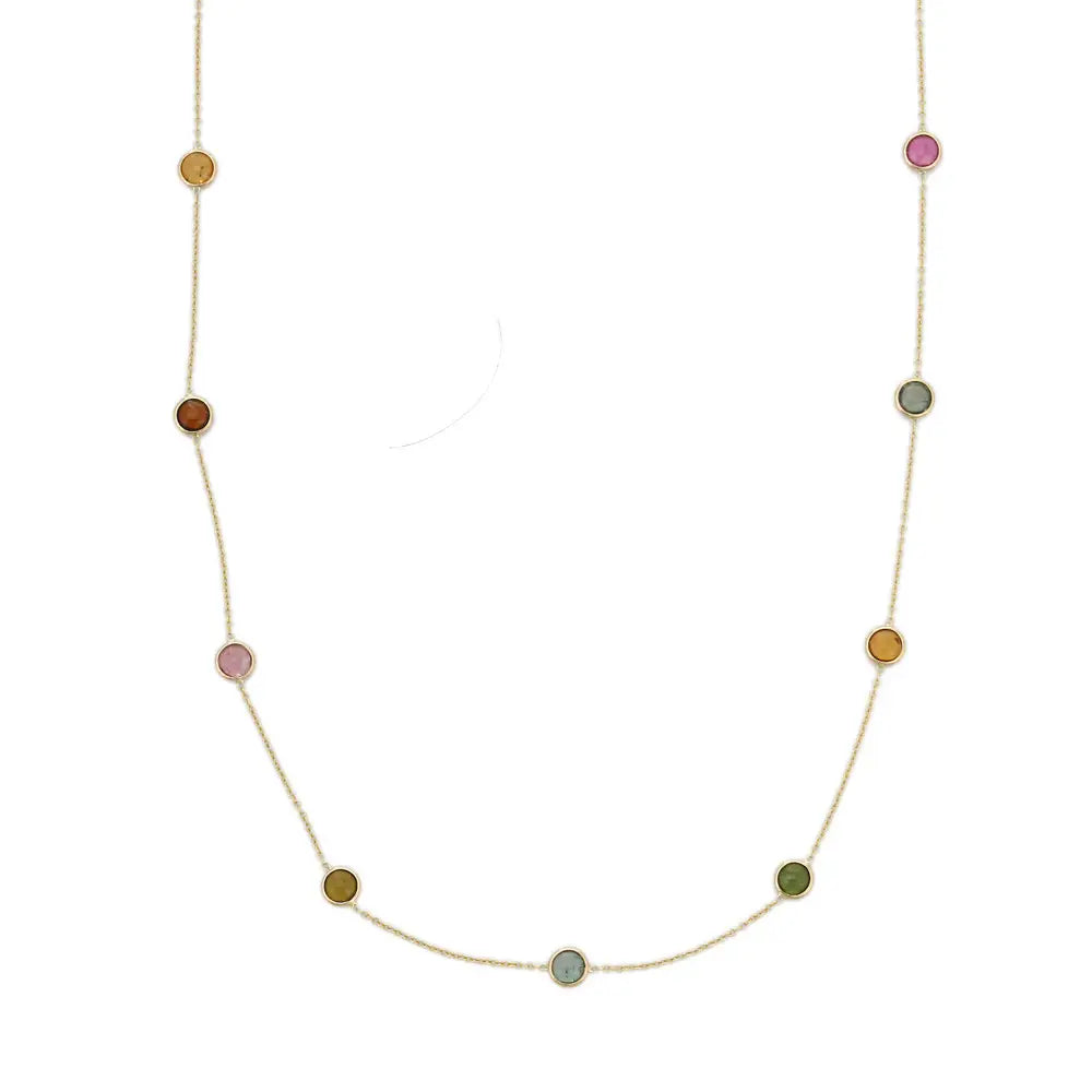 Fashionable Jewelry Natural Tourmaline 14K Solid Yellow Gold Long Chain Necklace