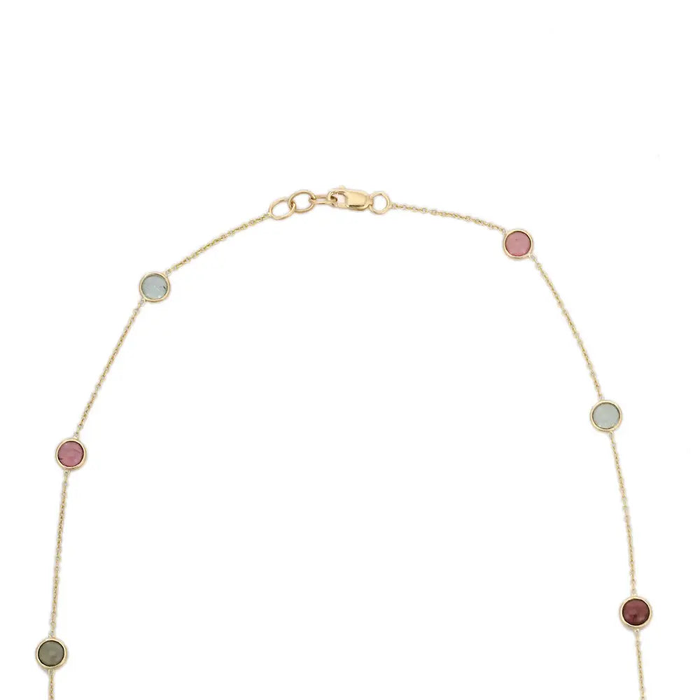 Fashionable Jewelry Natural Tourmaline 14K Solid Yellow Gold Long Chain Necklace