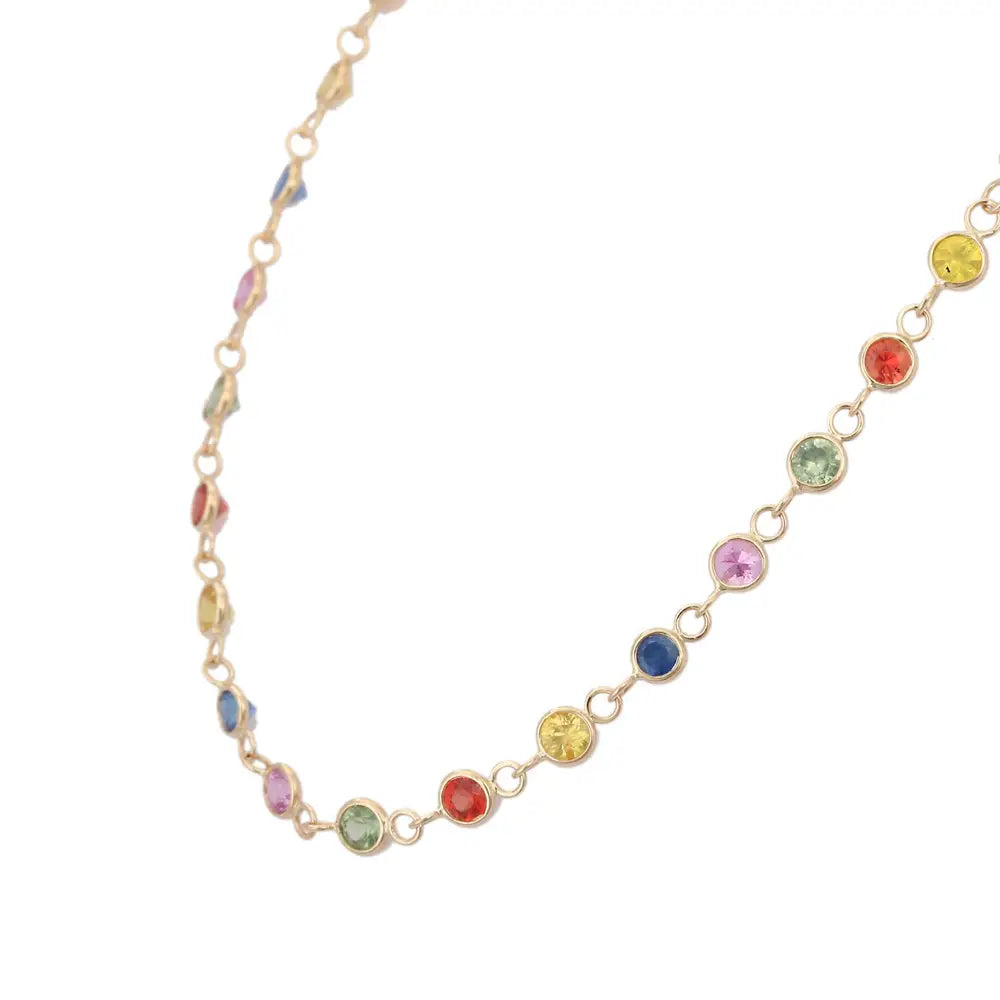 Best Selling Product 18K Fine Yellow Gold Natural Multi Sapphire Link Chain Necklace