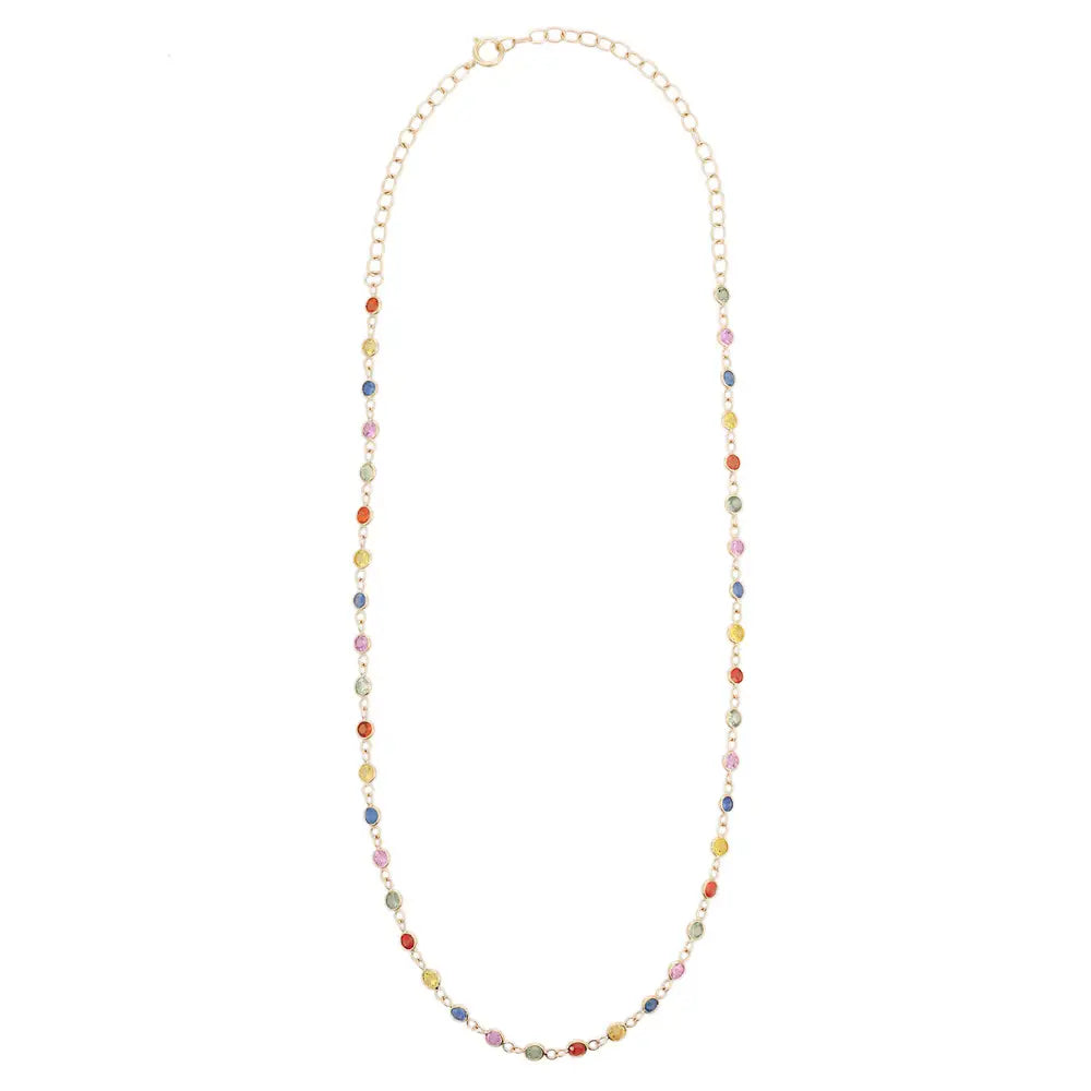 Best Selling Product 18K Fine Yellow Gold Natural Multi Sapphire Link Chain Necklace