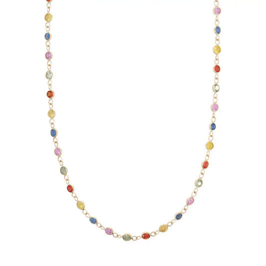 Best Selling Product 18K Fine Yellow Gold Natural Multi Sapphire Link Chain Necklace