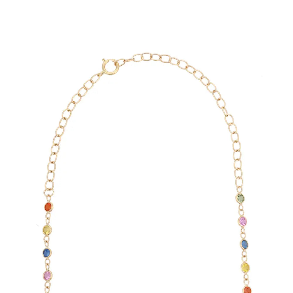 Best Selling Product 18K Fine Yellow Gold Natural Multi Sapphire Link Chain Necklace