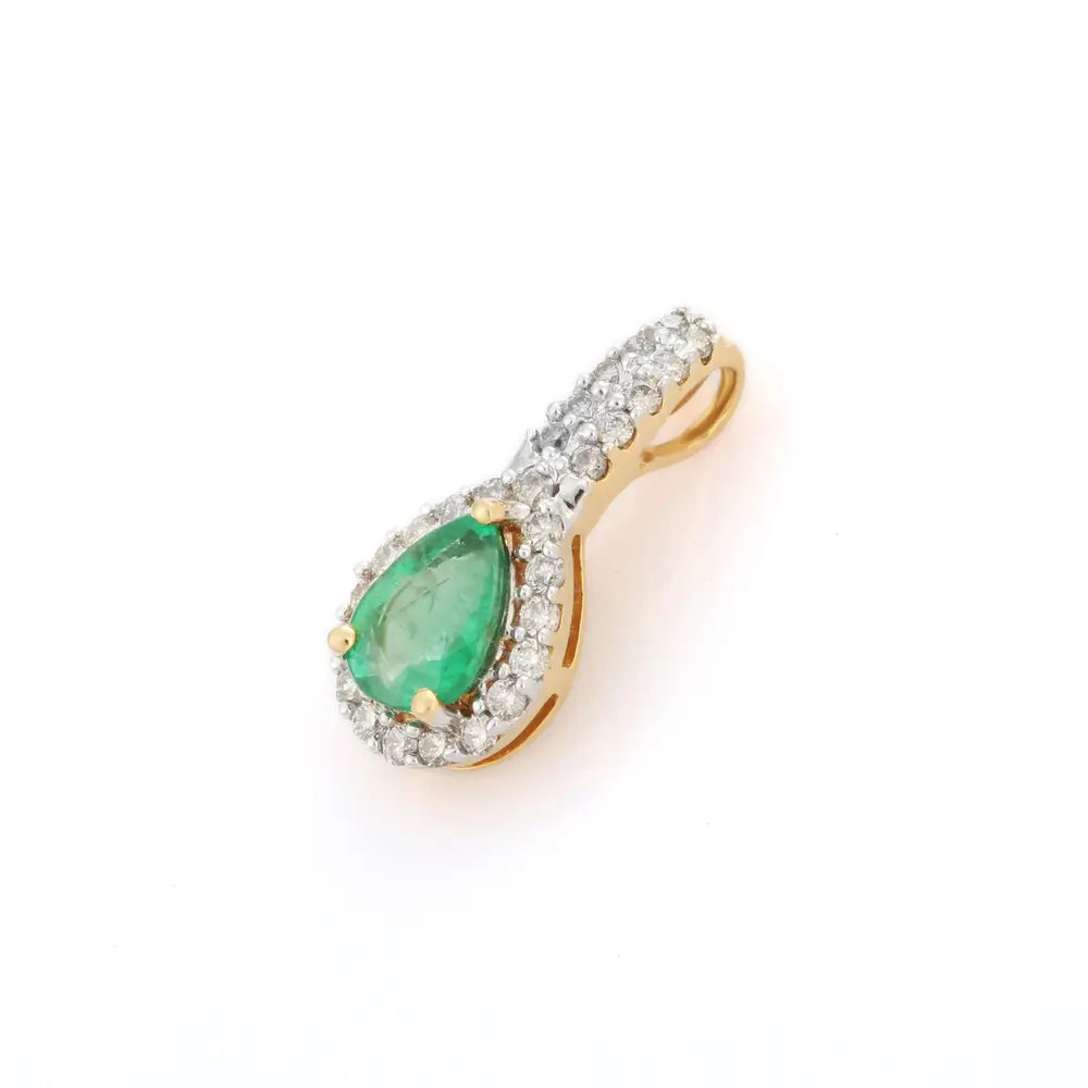 Customization Natural Emerald And Diamond 18K Solid Yellow Gold Green Gemstone Pendant