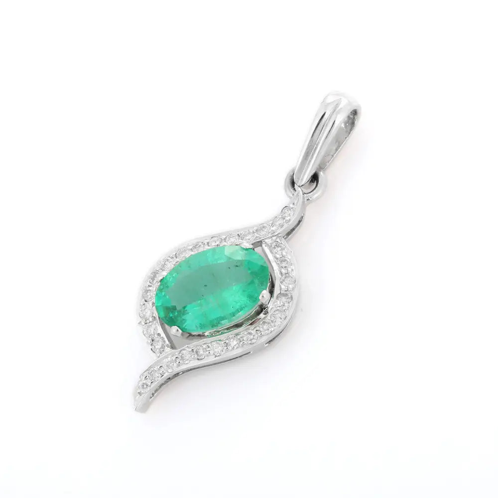 Best Selling Product Natural Emerald And Diamond 18K Fine White Gold Designer Pendant