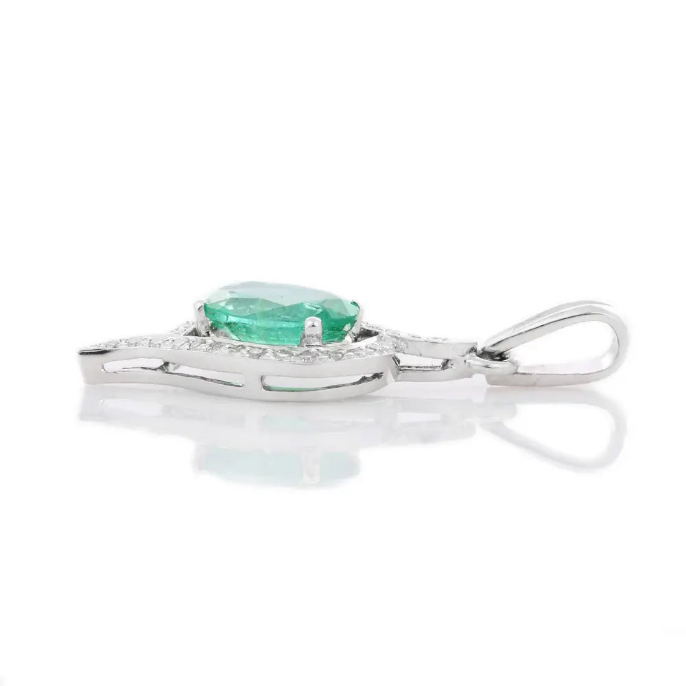 Best Selling Product Natural Emerald And Diamond 18K Fine White Gold Designer Pendant