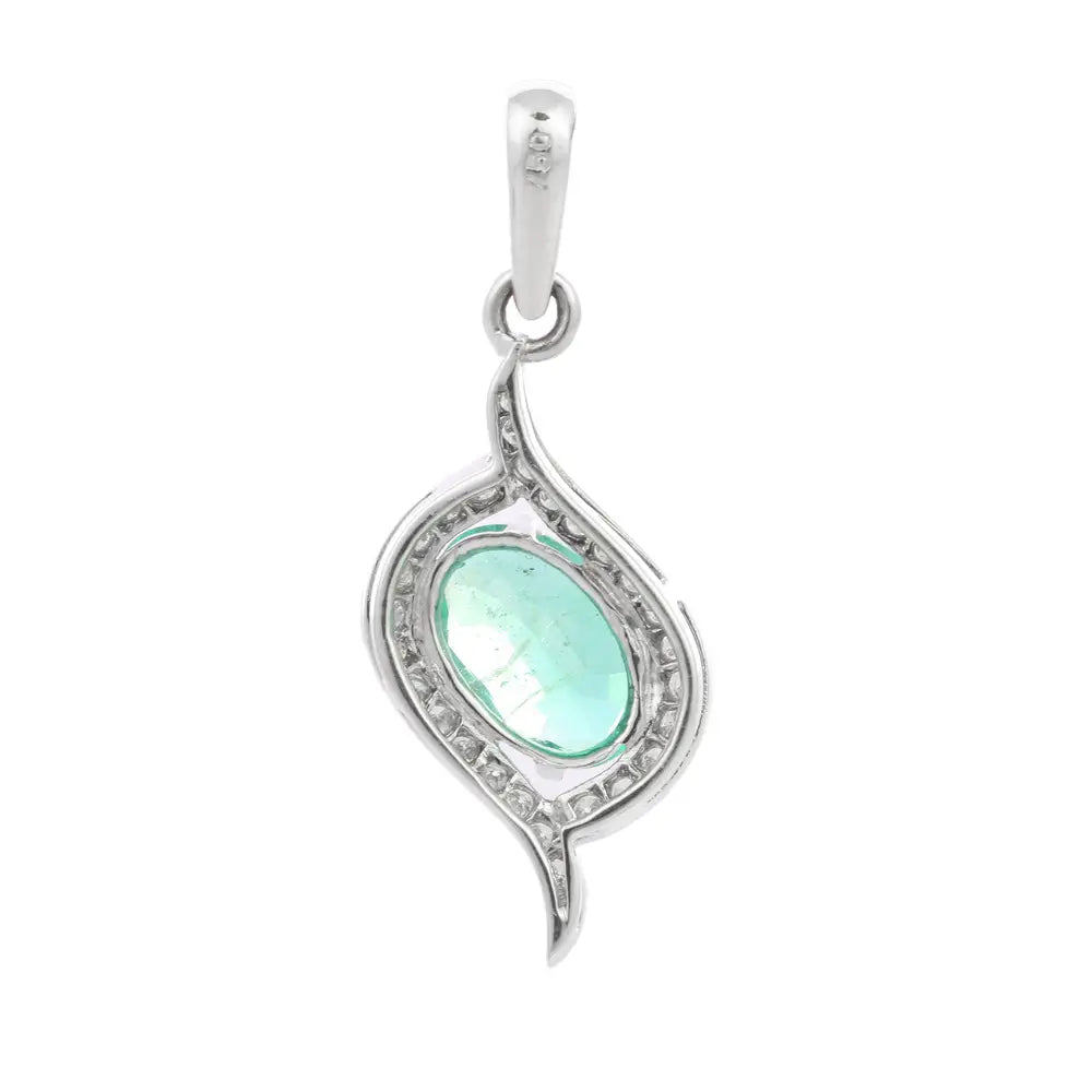 Best Selling Product Natural Emerald And Diamond 18K Fine White Gold Designer Pendant