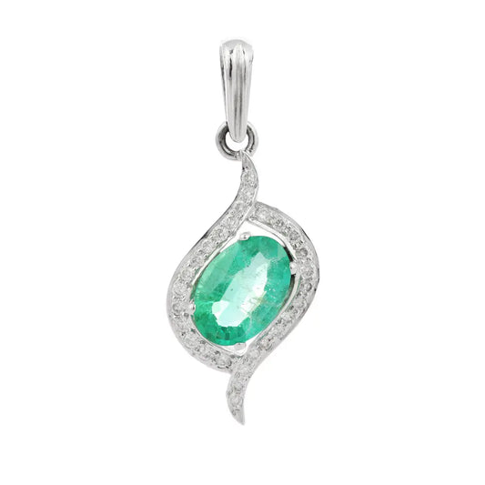 Best Selling Product Natural Emerald And Diamond 18K Fine White Gold Designer Pendant