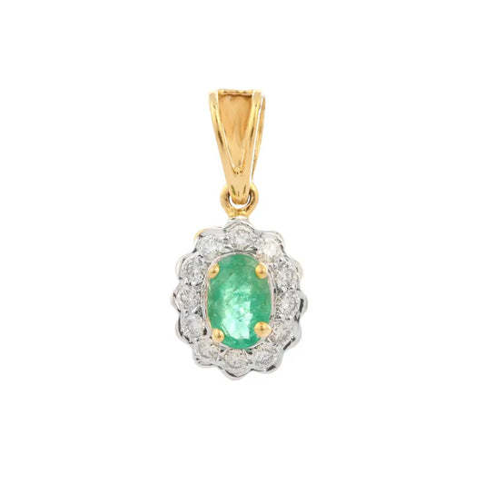 Handcrafted Natural Emerald And Diamond 18K Solid Yellow Gold Green Gemstone Pendant