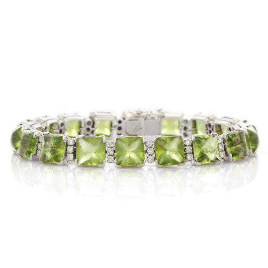 Fashionable Jewelry Natural Peridot & Diamond 18K White Gold Tennis Bracelet