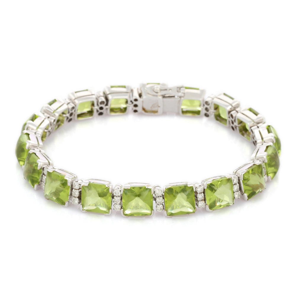 Fashionable Jewelry Natural Peridot & Diamond 18K White Gold Tennis Bracelet