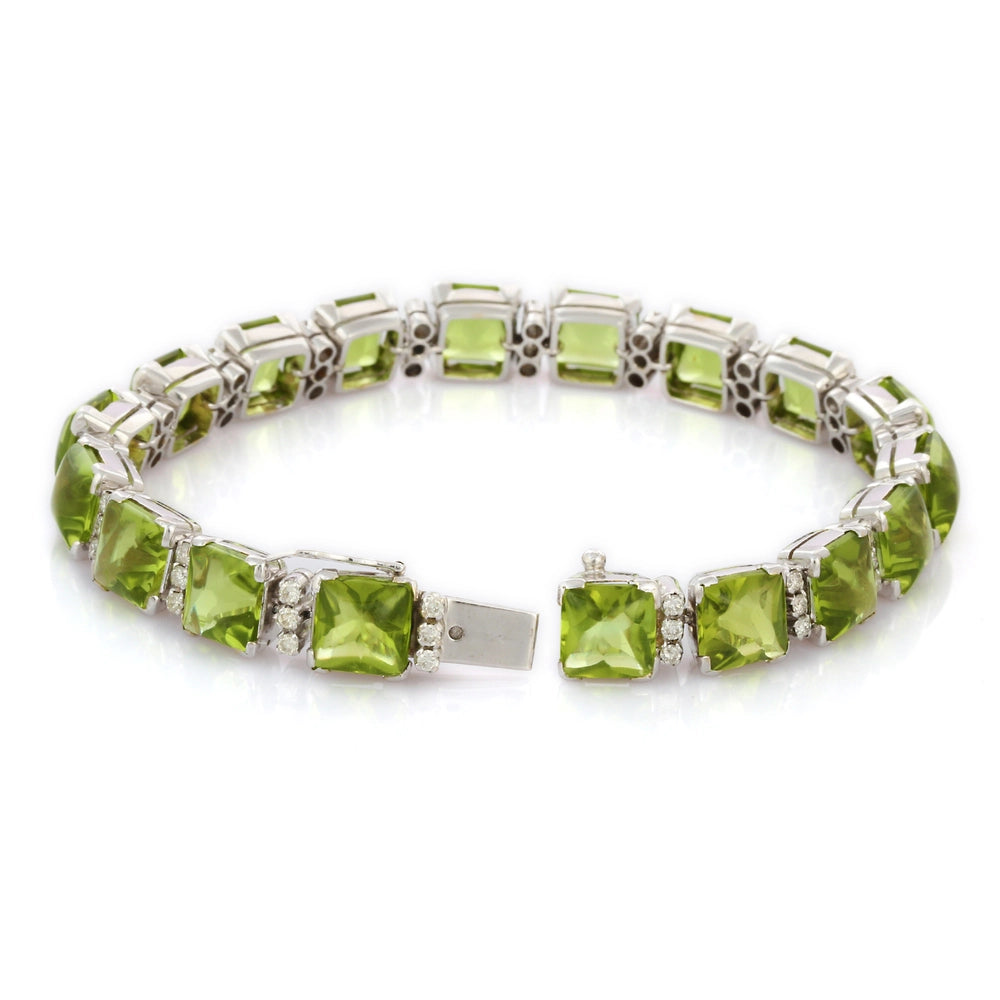 Fashionable Jewelry Natural Peridot & Diamond 18K White Gold Tennis Bracelet