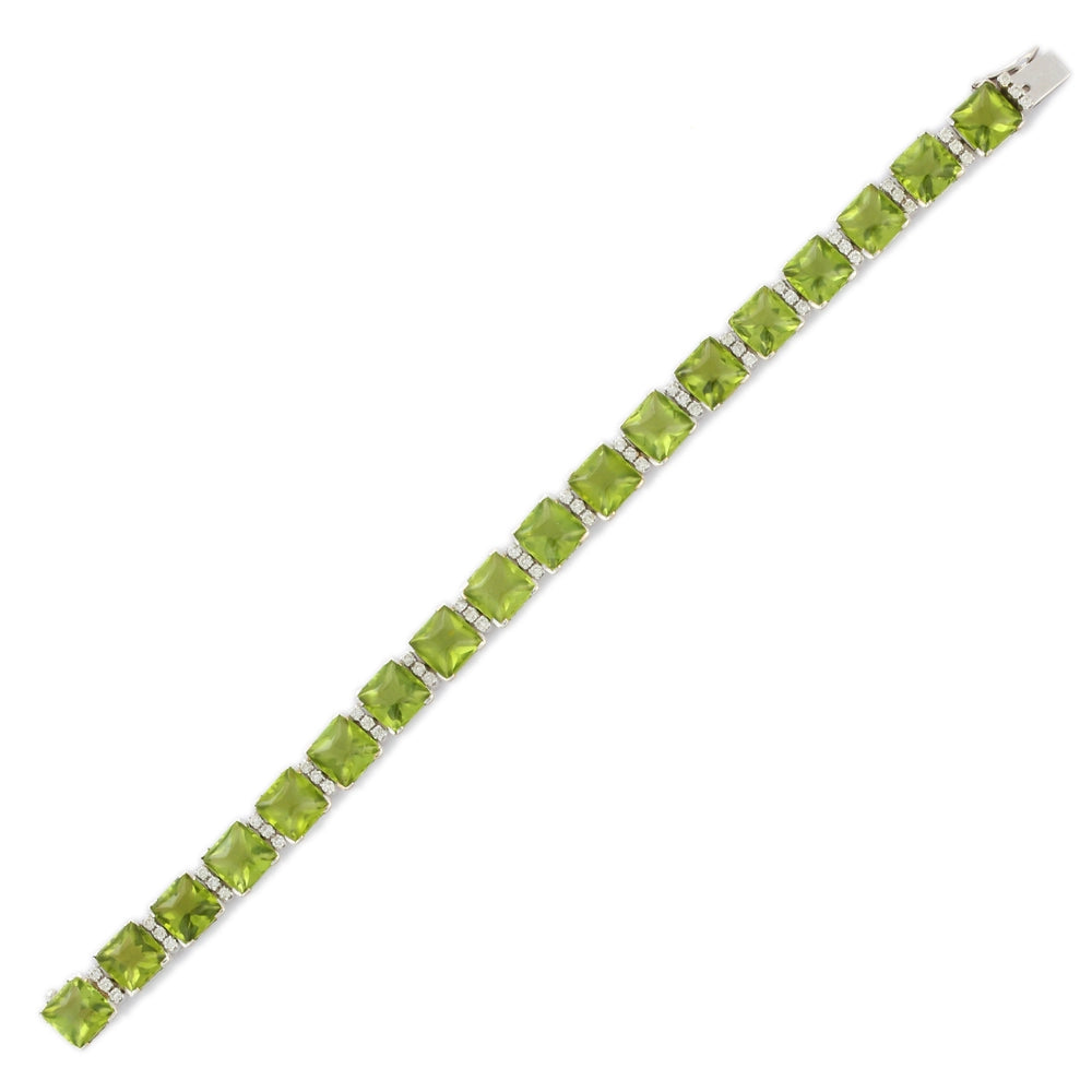 Fashionable Jewelry Natural Peridot & Diamond 18K White Gold Tennis Bracelet