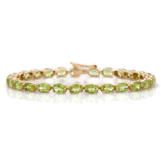 Handmade Jewelry Natural Oval Shape Peridot 18K Solid Yellow Gold Gemstone Bracelet