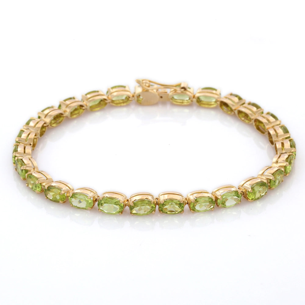 Handmade Jewelry Natural Oval Shape Peridot 18K Solid Yellow Gold Gemstone Bracelet