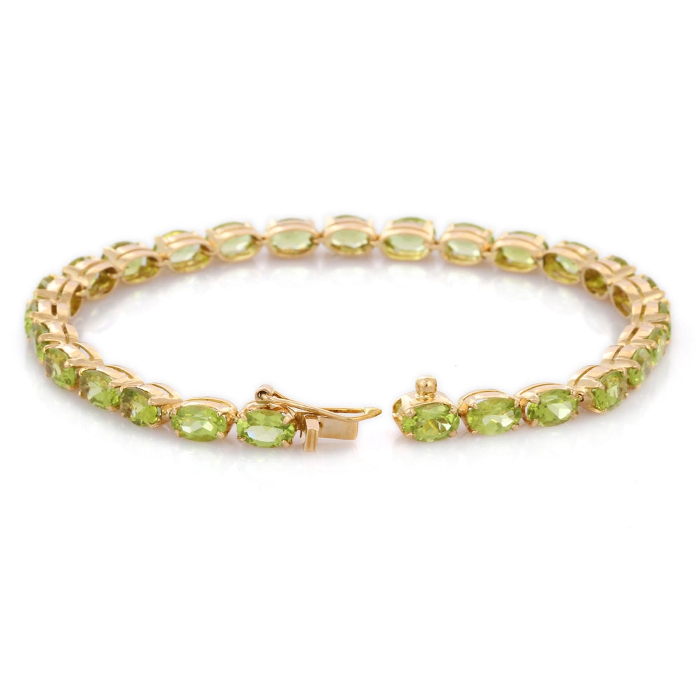 Handmade Jewelry Natural Oval Shape Peridot 18K Solid Yellow Gold Gemstone Bracelet