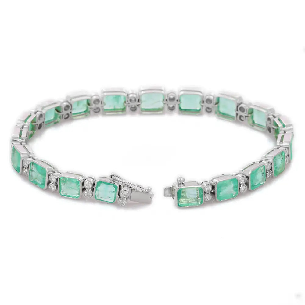 Best Selling Jewelry Natural Octagon Emerald & Diamond 18K Fine White Gold Tennis Bracelet