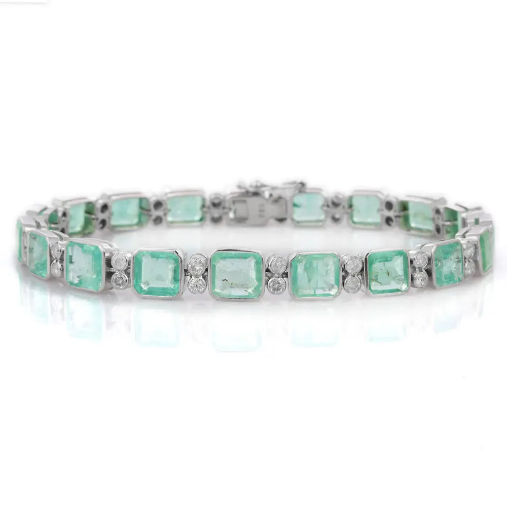 Best Selling Jewelry Natural Octagon Emerald & Diamond 18K Fine White Gold Tennis Bracelet