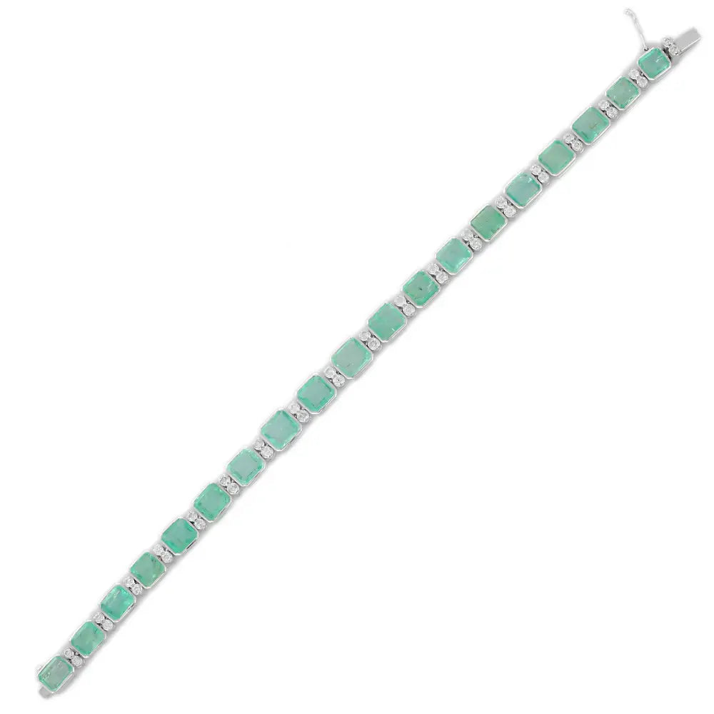 Best Selling Jewelry Natural Octagon Emerald & Diamond 18K Fine White Gold Tennis Bracelet