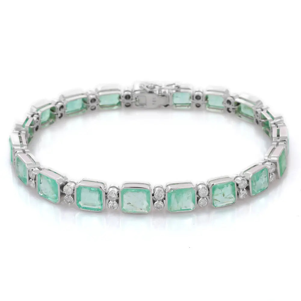 Best Selling Jewelry Natural Octagon Emerald & Diamond 18K Fine White Gold Tennis Bracelet