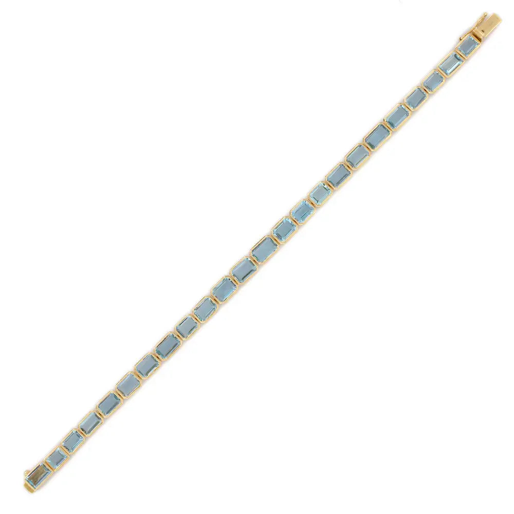 Best Selling Product Natural Octagon Shape Aquamarine 18K Solid Yellow Gold Tennis Bracelet