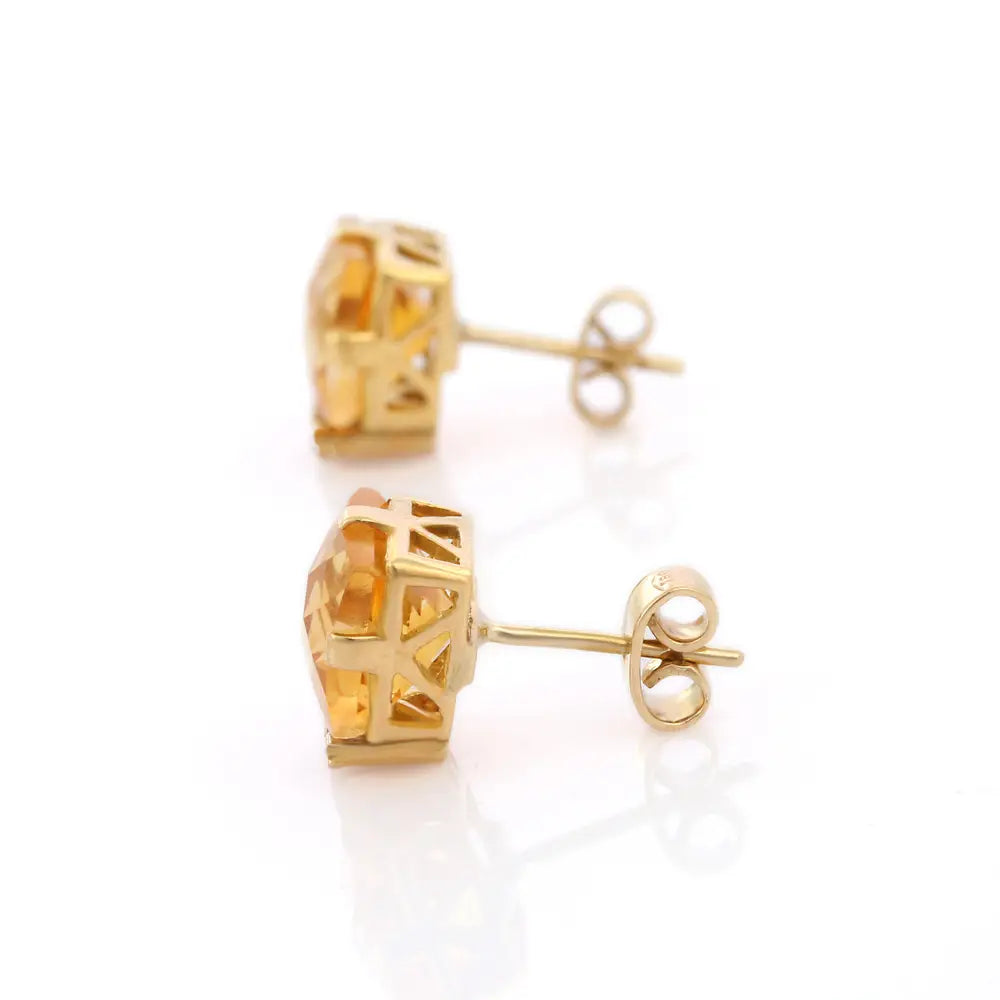 Customization Natural Citrine And Diamond 18K Solid Yellow Gold Gemstone Stud Earring