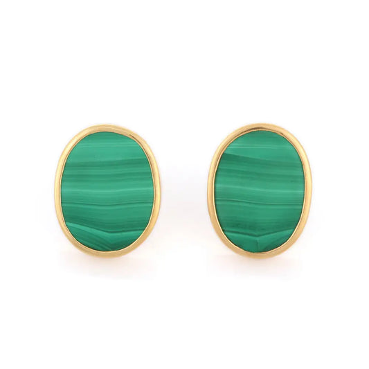 Best Selling Product Natural Malachite 18K Fine Yellow Gold Stud Earrings