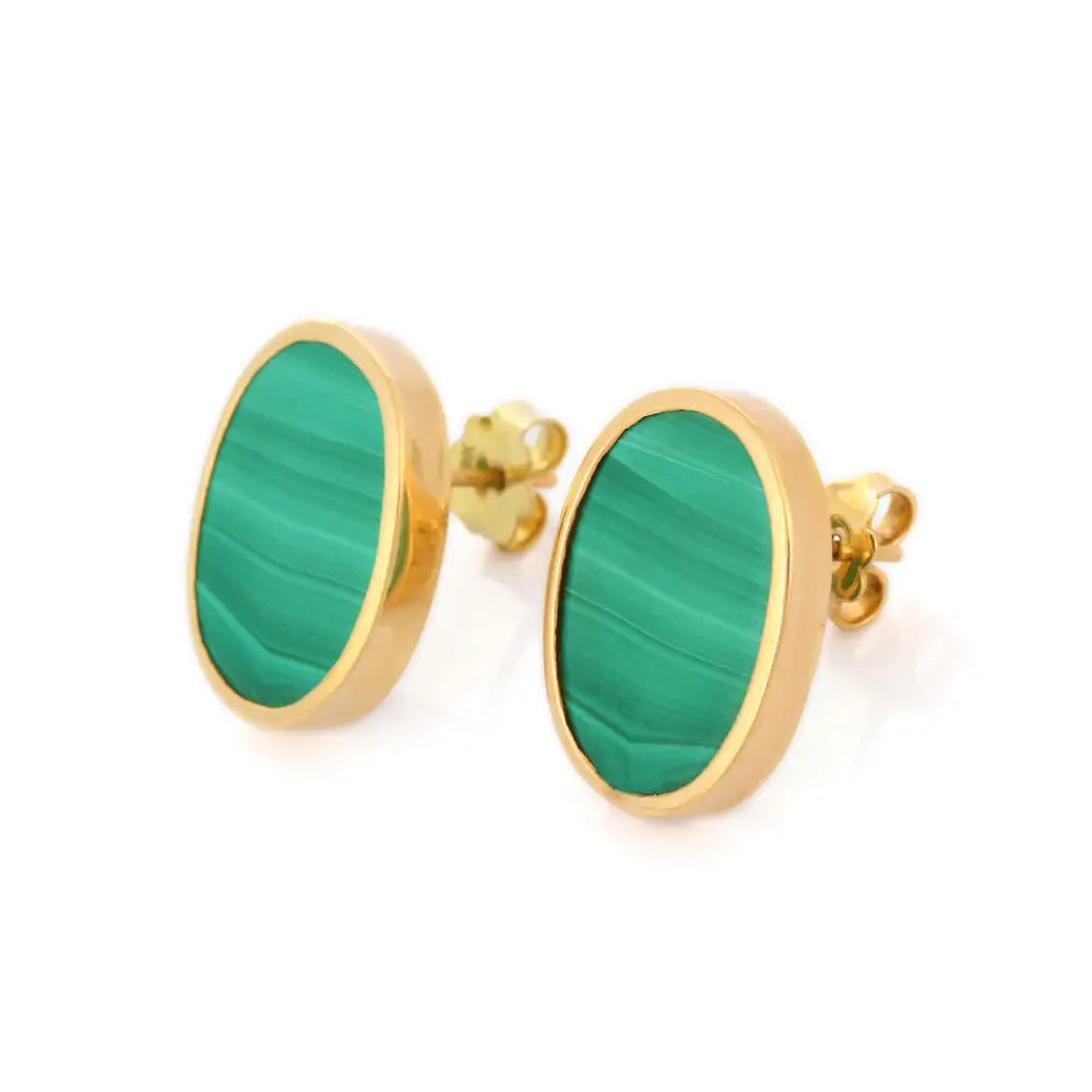 Best Selling Product Natural Malachite 18K Fine Yellow Gold Stud Earrings