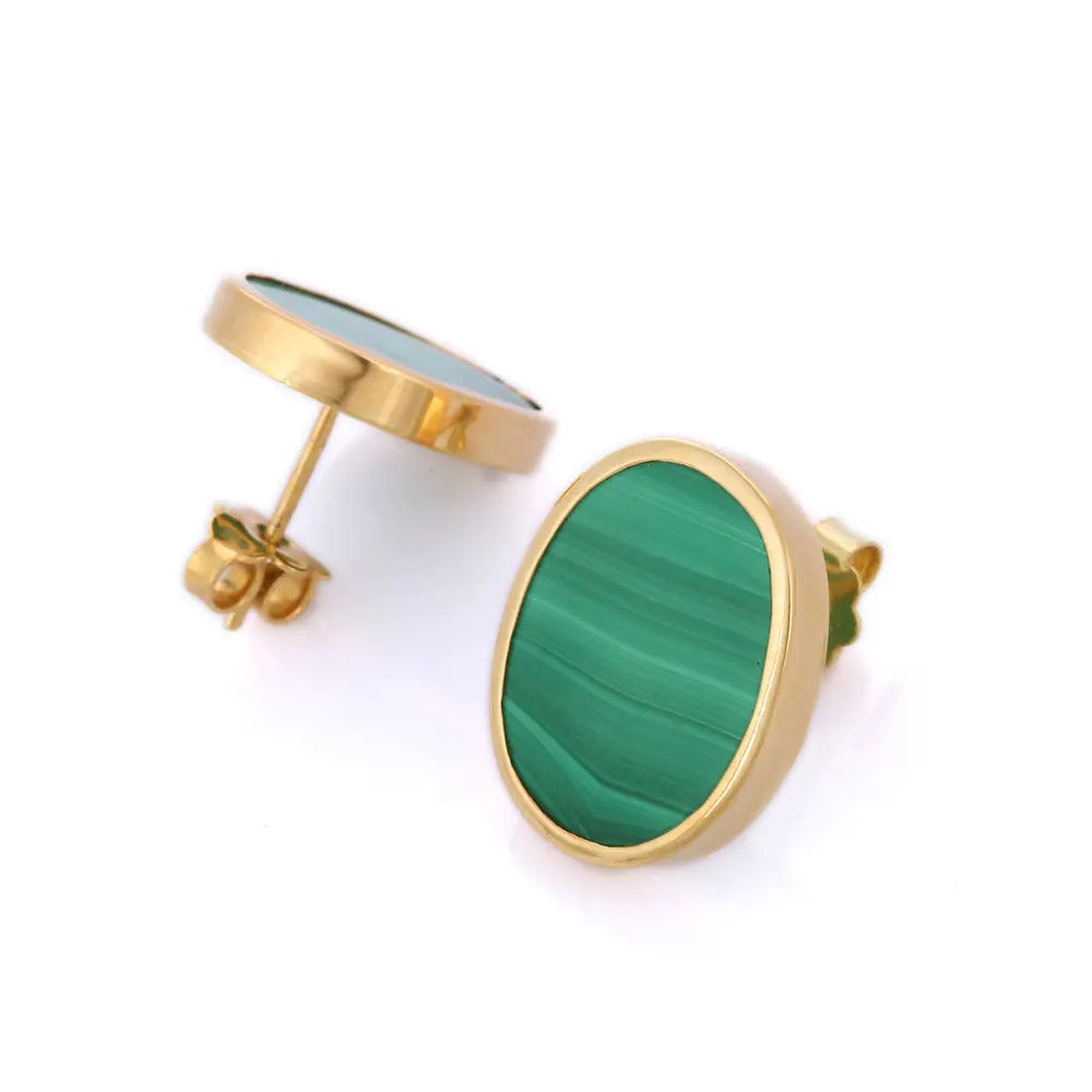 Best Selling Product Natural Malachite 18K Fine Yellow Gold Stud Earrings