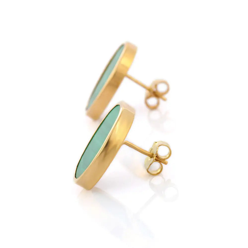 Best Selling Product Natural Malachite 18K Fine Yellow Gold Stud Earrings