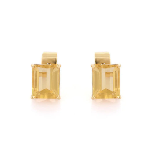 Trending Semi Precious Gemstone Natural Citrine 18K Yellow Gold Stud Earring