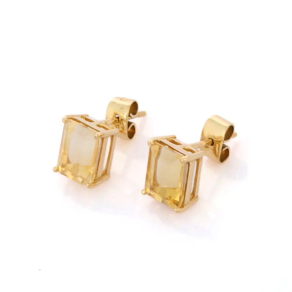 Trending Semi Precious Gemstone Natural Citrine 18K Yellow Gold Stud Earring