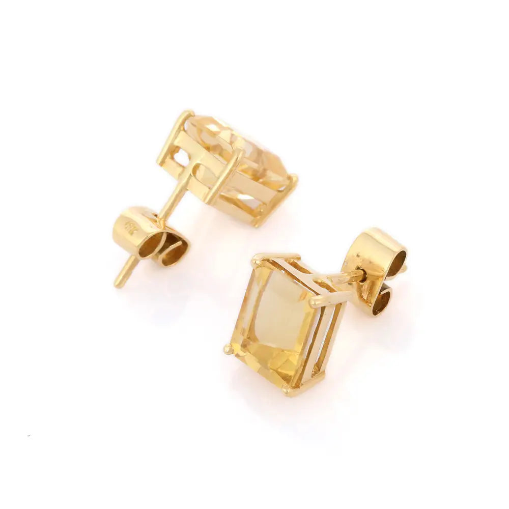 Trending Semi Precious Gemstone Natural Citrine 18K Yellow Gold Stud Earring