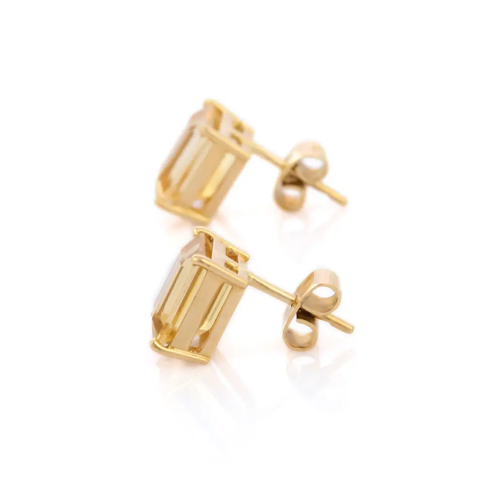 Trending Semi Precious Gemstone Natural Citrine 18K Yellow Gold Stud Earring