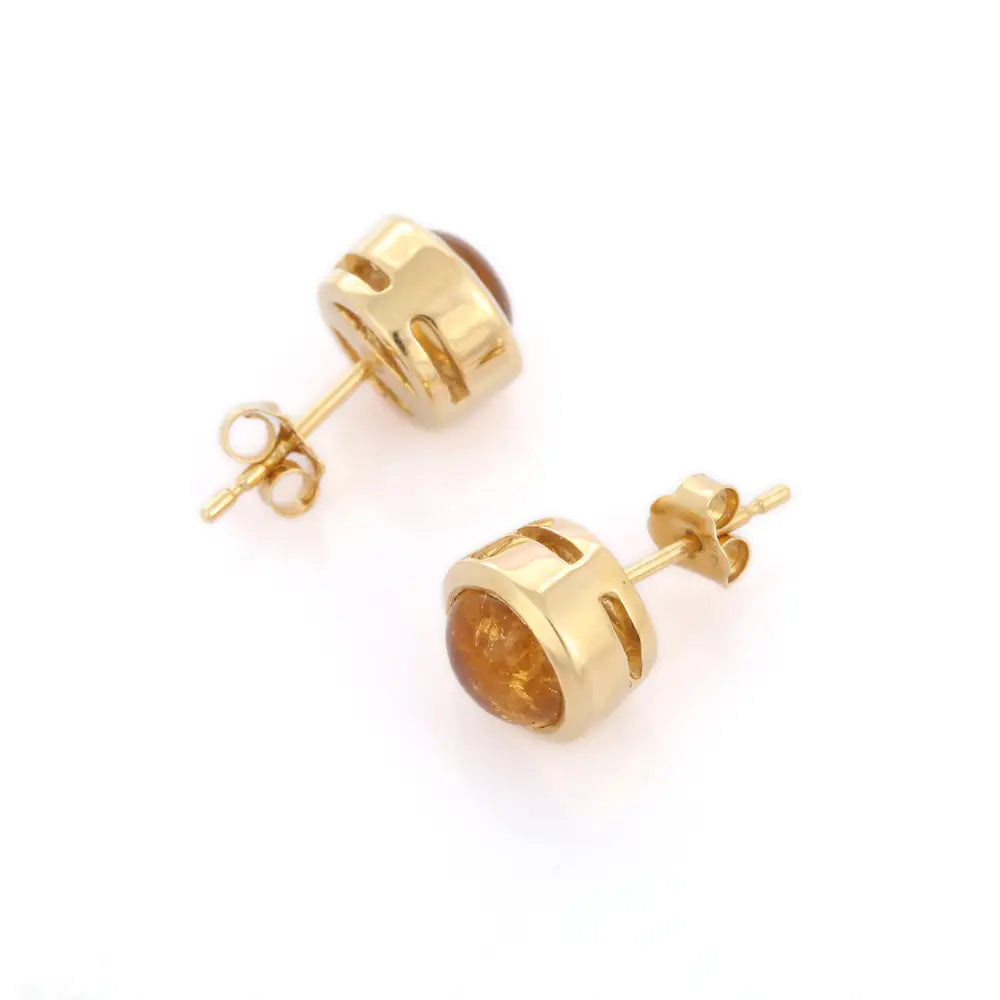 Best Selling Product Natural Citrine 14K Solid Yellow Gold Gemstone Stud Earring