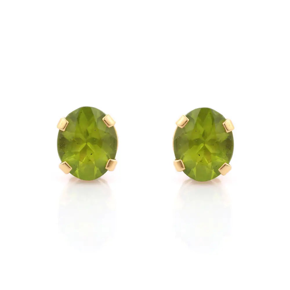 Handmade Fashion Jewelry Natural Peridot 18K Fine Yellow Gold Stud Earring