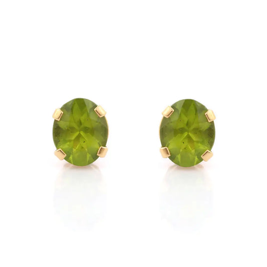 Handmade Fashion Jewelry Natural Peridot 18K Fine Yellow Gold Stud Earring