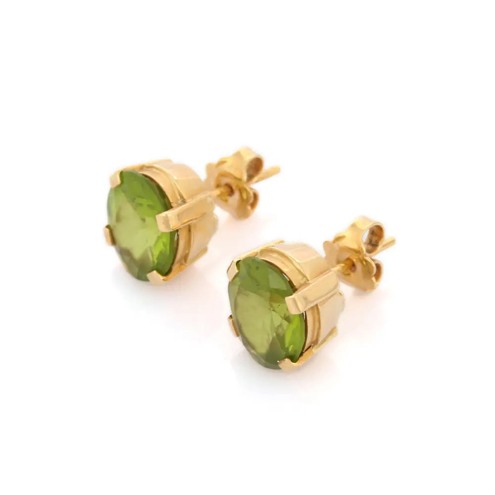 Handmade Fashion Jewelry Natural Peridot 18K Fine Yellow Gold Stud Earring