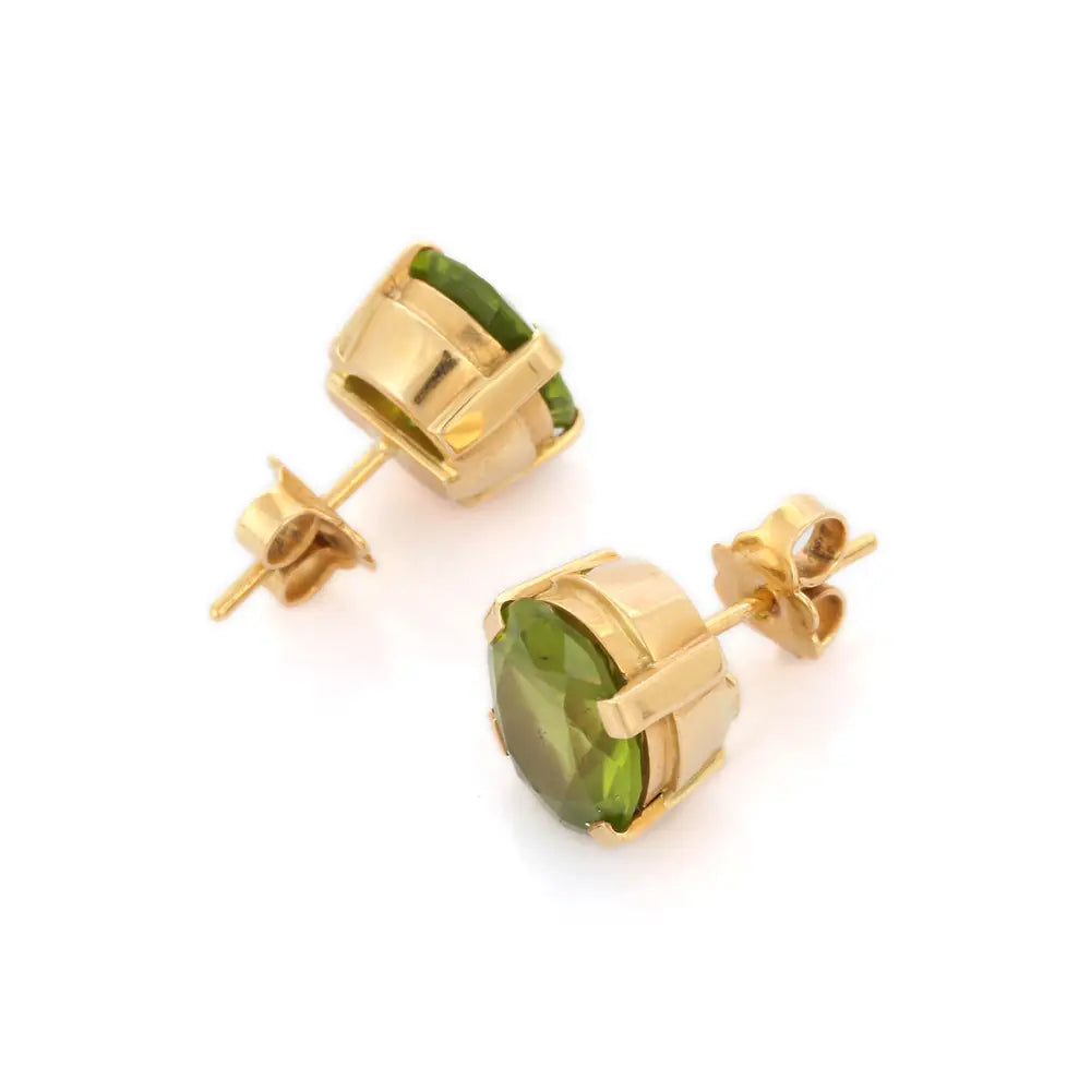 Handmade Fashion Jewelry Natural Peridot 18K Fine Yellow Gold Stud Earring