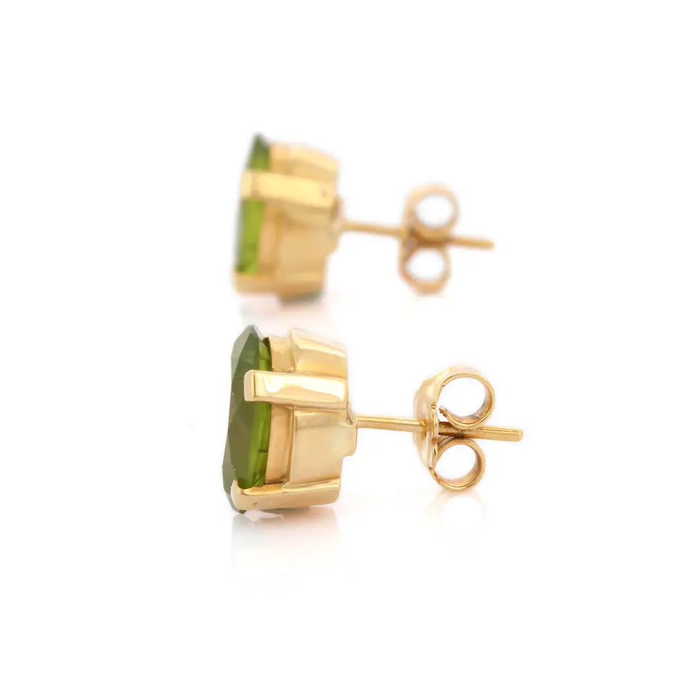 Handmade Fashion Jewelry Natural Peridot 18K Fine Yellow Gold Stud Earring