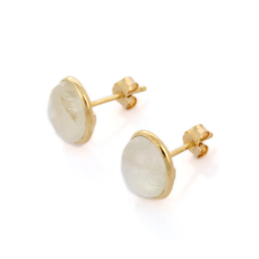 Trending Jewelry Natural Rainbow Moonstone 18K Solid Yellow Gold Stud Earrings