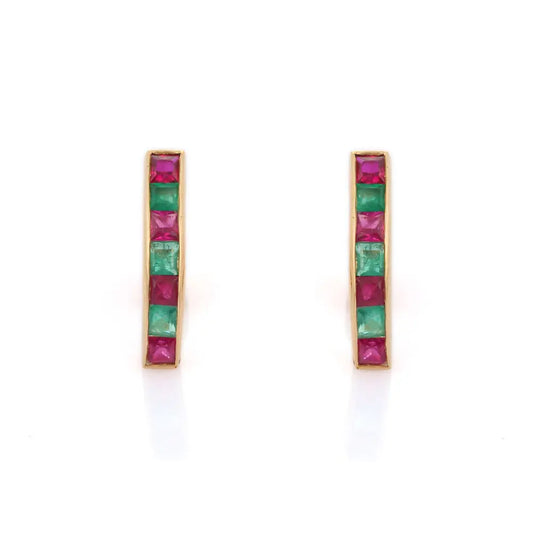 Fashionable Jewelry Natural Ruby & Emerald 18k Solid Yellow Gold Stud Earrings