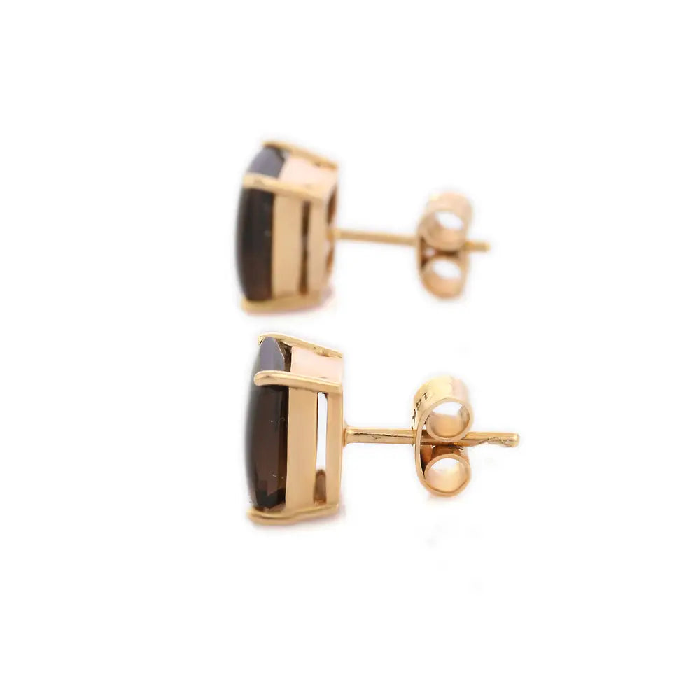 Classic Hot Selling Product Natural Smoky Topaz 14K Solid Yellow Gold Stud Earring