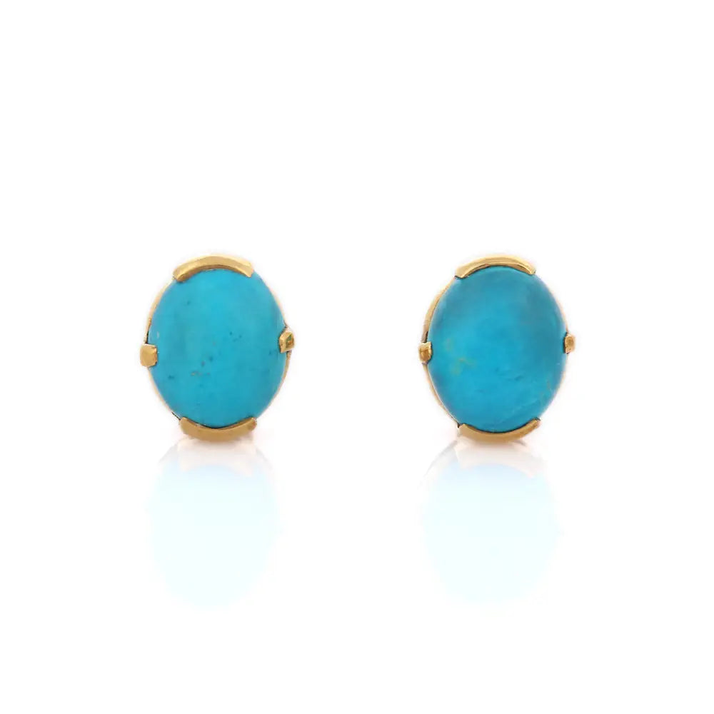 Trending Jewelry Natural Turquoise 18K Fine Yellow Gold Stud Minimalist Earrings