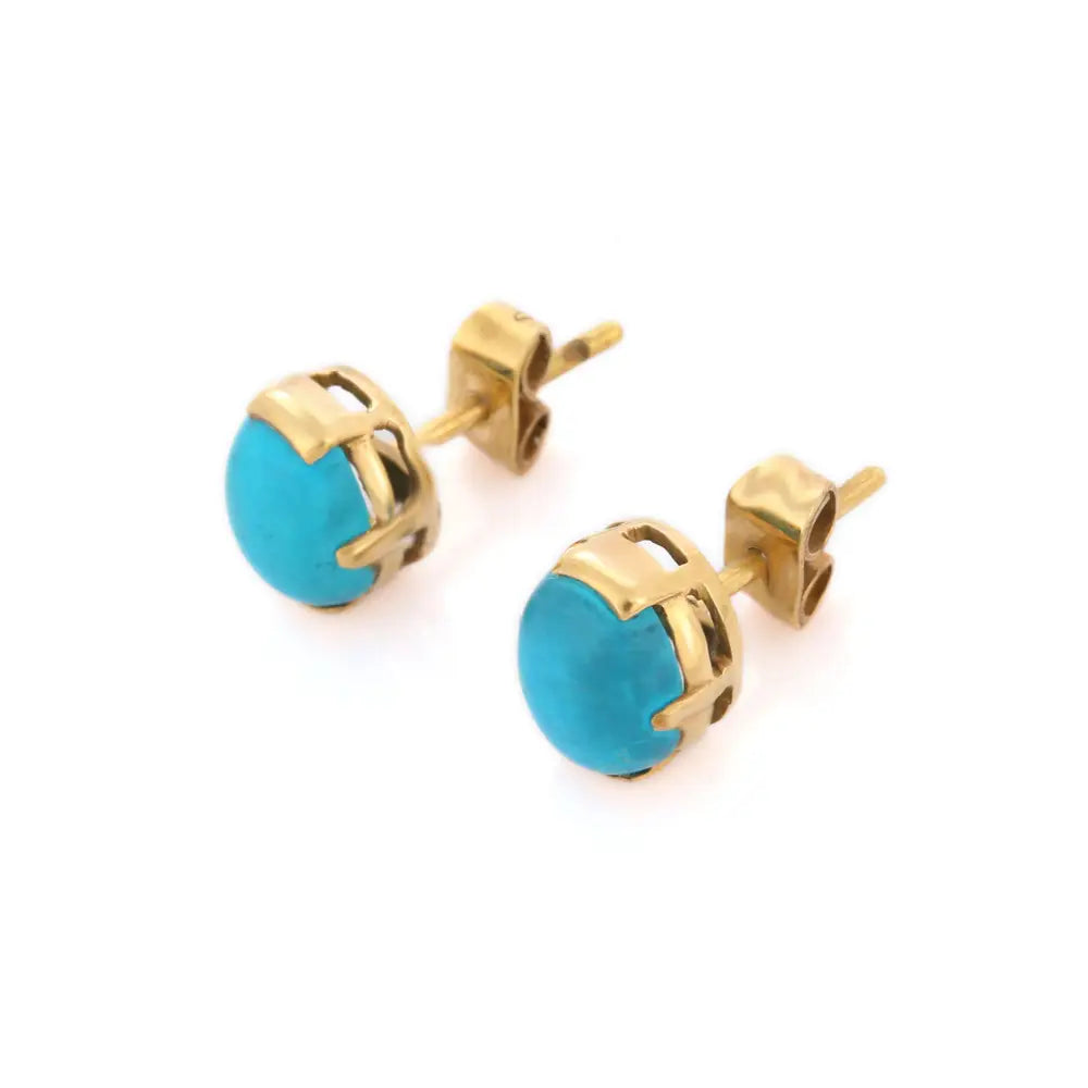 Trending Jewelry Natural Turquoise 18K Fine Yellow Gold Stud Minimalist Earrings