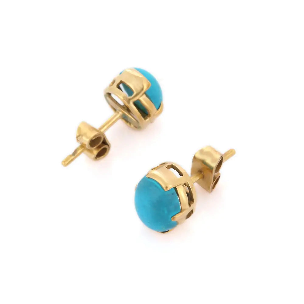 Trending Jewelry Natural Turquoise 18K Fine Yellow Gold Stud Minimalist Earrings