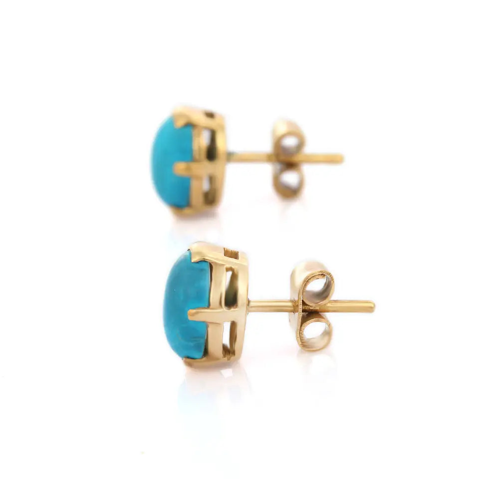 Trending Jewelry Natural Turquoise 18K Fine Yellow Gold Stud Minimalist Earrings