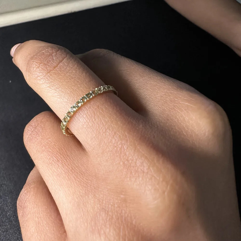 Minimalist Natural Peridot 14K Solid Yellow Gold Full Eternity Band Ring