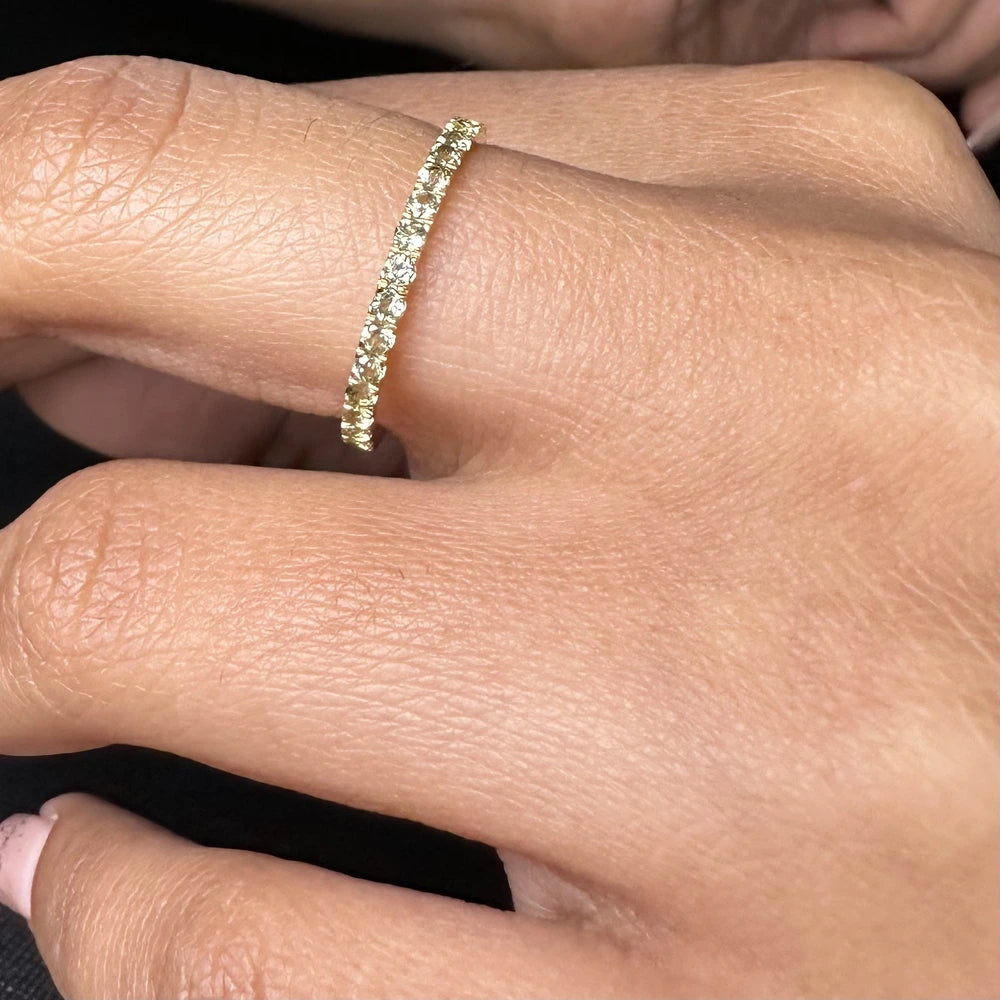 Minimalist Natural Peridot 14K Solid Yellow Gold Full Eternity Band Ring