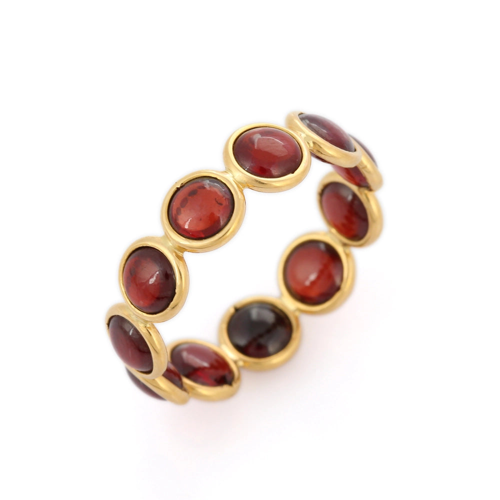 Bulk Jewelry Natural Garnet Round Shape 18K Solid Yellow Gold Eternity Band Ring