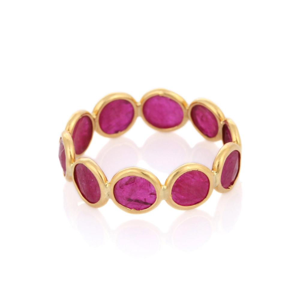 Customization Jewelry 18K Solid Yellow Gold Natural Ruby Full Eternity Band Ring